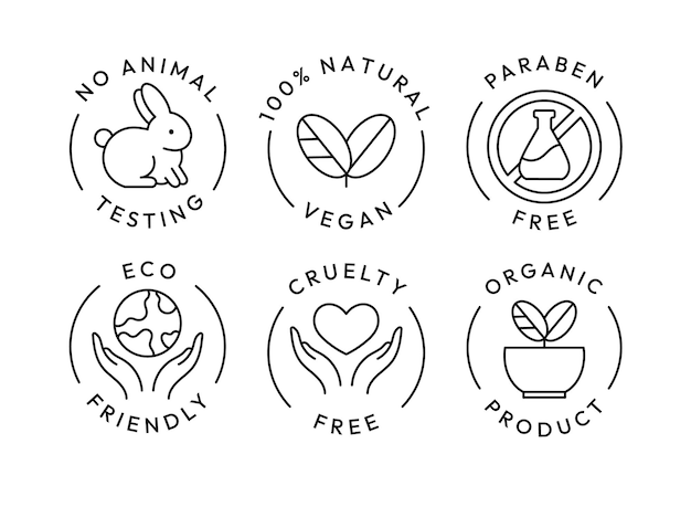 eco cosmetics icon organic natural products alcohol paraben and gluten free line