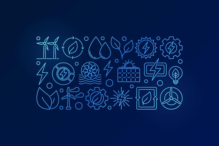 Vector eco energie blauwe omtrek illustratie of banner