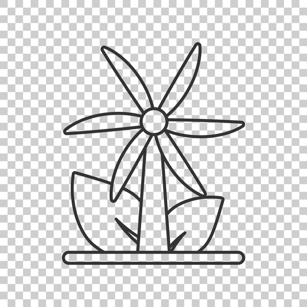 Vector eco energy icon in flat style leaf wind power plant vector illustration on white isolated background electrician sign business concept