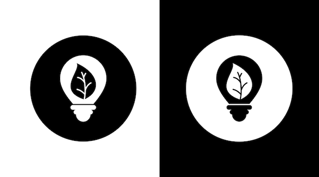 Eco Energy Lamp light bulb circle Icon Design Black and white