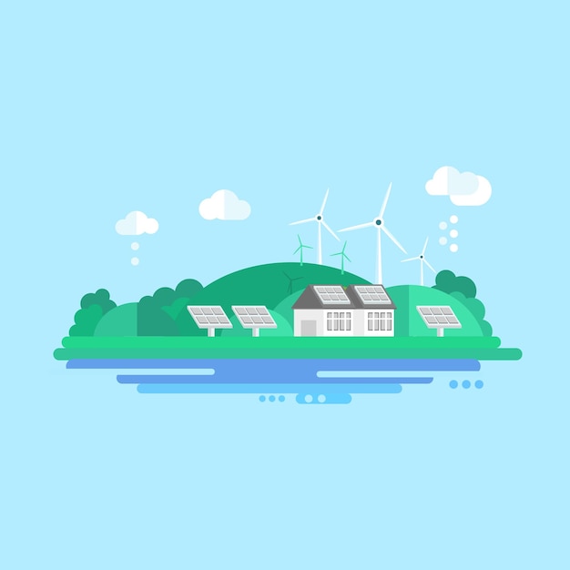 Eco Energy Landscape. Colourful Concept Flat Vector Illustration