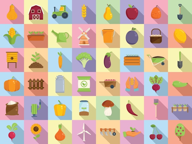 Eco farming icons set flat vector. Agriculture farmer. Local produce