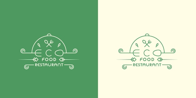 Eco-food logo design illustration flat symbol vector icon simple stamp label fork spoon dish fresh