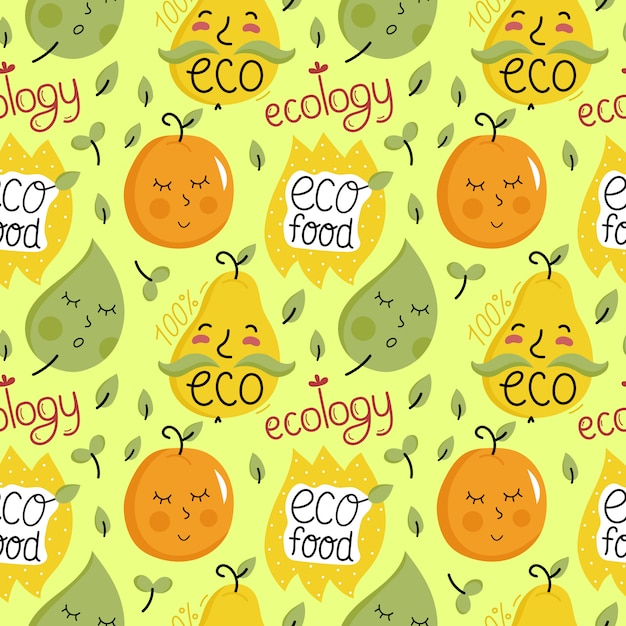 Eco food seamless pattern with fruit characters