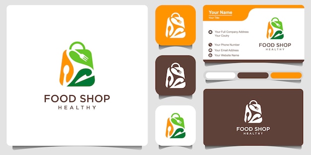 Eco food shop logo and healthy food logo . combination spoon, fork, knife,with heart and leaf shape