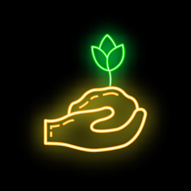 Fonte di energia alternativa ecologica e riciclaggio dei rifiuti icona concetto verde eco terra bagliore neon piatto illustrazione vettoriale isolato su nero