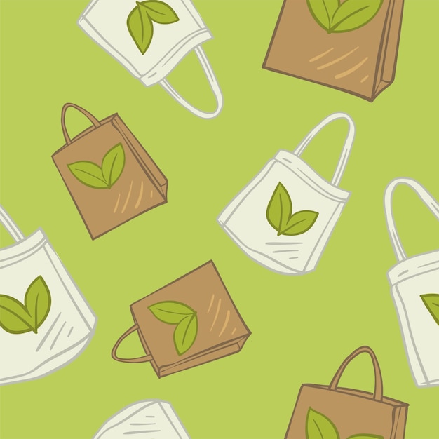 Vettore borse ecologiche per la spesa, contenitori riciclabili