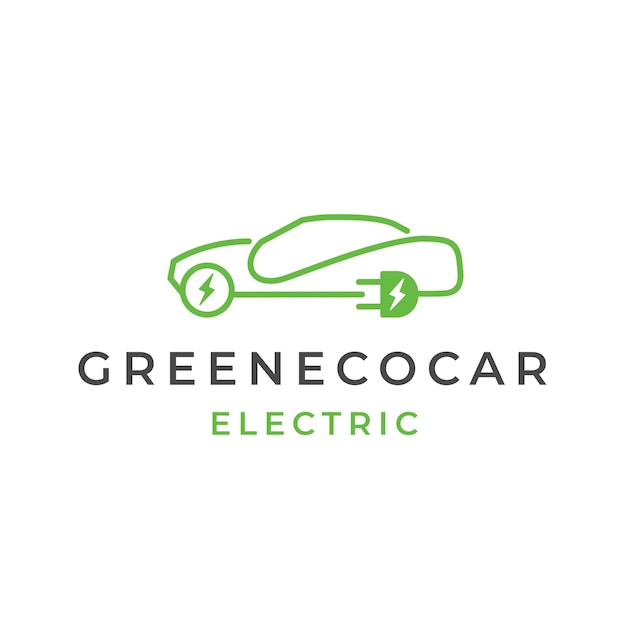 Vettore design ecologico del logo dell'auto, auto con design del logo della presa elettrica