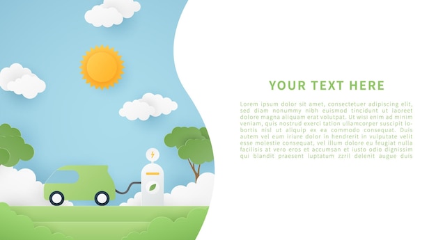 Eco friendly concept with eco car Vector banner template design Paper cut style