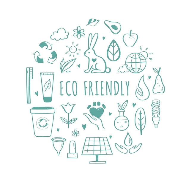 Eco friendly ecology  hand drawn icons set