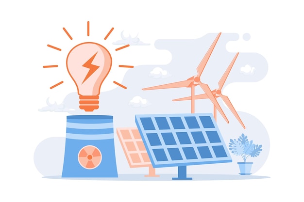 eco friendly electricity wind farm solar batteries nuclear power plant sustainable energy resources