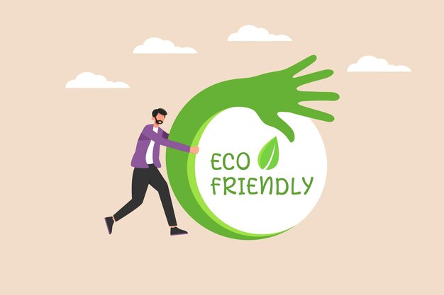 Eco friendly hand logo on white background Comfortable material in hand Suitable for product label Label or sticker concept Vector design illustration