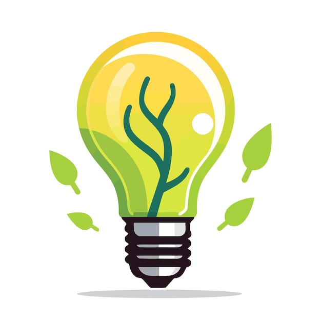 Экологически чистая лампочка с зелеными растениями Возобновляемая и устойчивая энергия Векторная иллюстрация