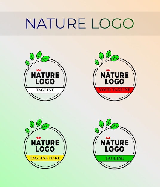 Logo ecologico, logo della natura, logo della foglia, logo della natura del distintivo, ramoscelli e foglie circolari