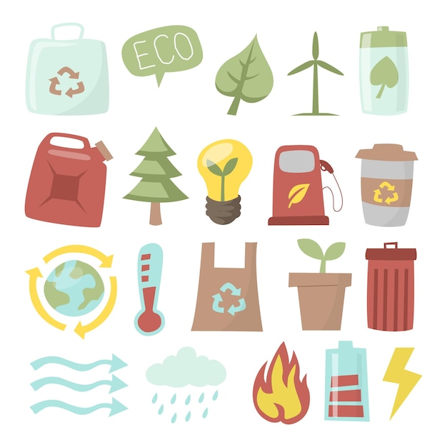 Eco friendly save energy environment renewable symbol sticker clip art with green car paper bag