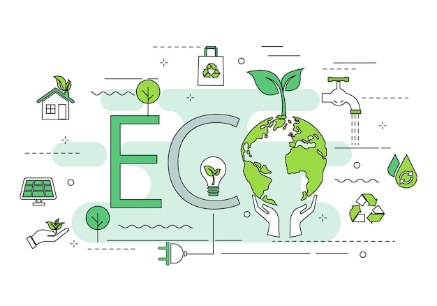 Eco friendly thin line environment web page banner The word ECO for website template