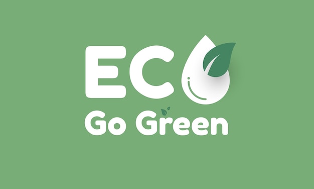 Vector eco go green tekst met groene bladeren, lifestyle milieuvriendelijke en duurzame ontwikkeling