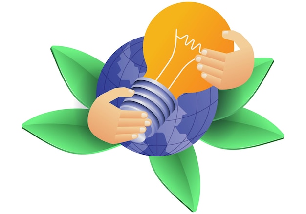 Eco green hand holding idea lamp