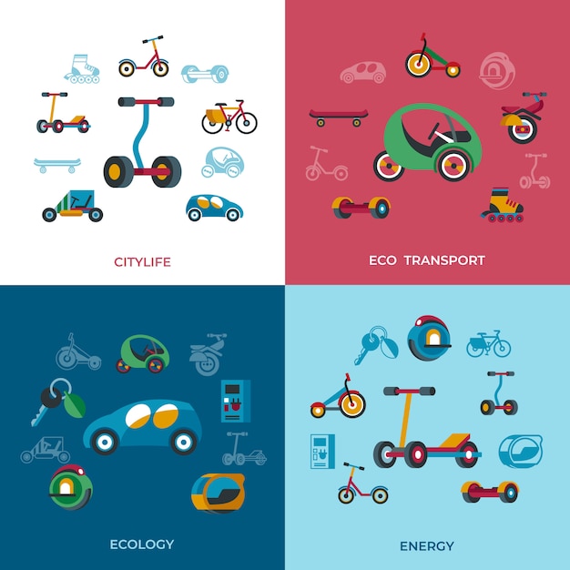 Eco green transport technology icons set