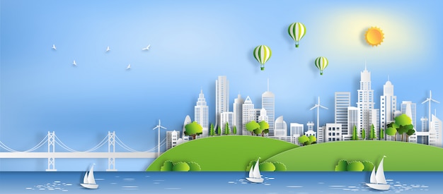 Eco groene stad, red de planeet en energieconcept