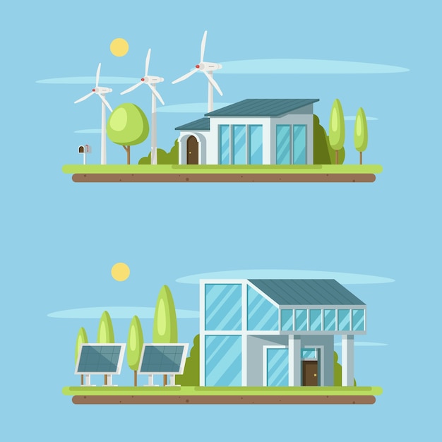 Eco home concept banner on green energy theme