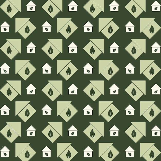 Vector eco home icon repeating trendy pattern beautiful green vector illustration background