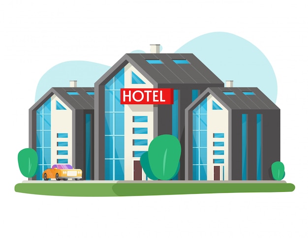 Эко-отель вектор большое здание, изолированных и большой мотель в городе город плоский мультфильм иллюстрации