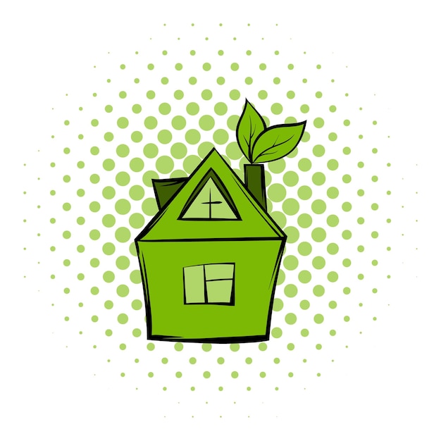 Eco house comics icoon Modern groen ecologie symbool op een witte achtergrond