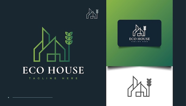Eco house logo design with line style