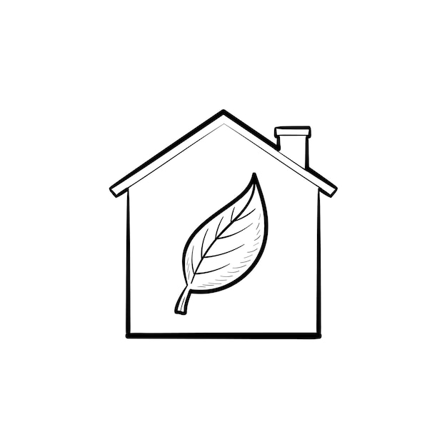 Eco house with leaf hand drawn outline doodle icon. Ecology, nature protection, environment, health concept