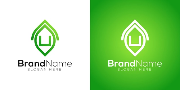 Eco huis blad logo ontwerpsjabloon