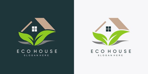 Eco huis logo-ontwerp met moderne creatieve concept premium vector