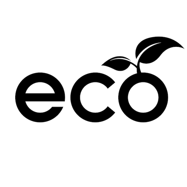 Vector eco icon with black letters and 2 leaves on a white background