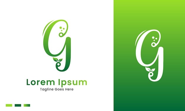 Eco initial letter g with gradient nature green leaf logo icon and illustration design