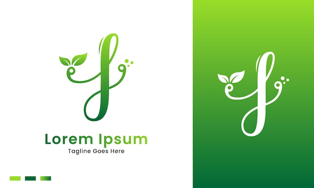 Eco initial letter j with gradient nature green leaf logo icon and illustration design