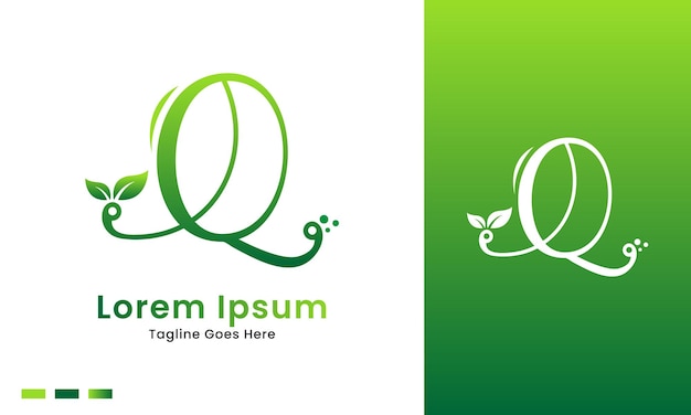 Эко начальная буква q с градиентной природой зеленый значок логотипа листа и дизайн иллюстрации