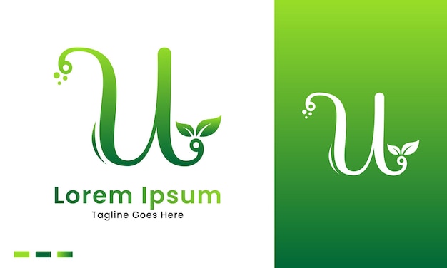 Eco initial letter u with gradient nature green leaf logo icon and illustration design