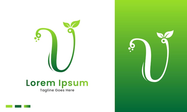 Eco initial letter v with gradient nature green leaf logo icon and illustration design