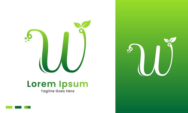 Eco initial letter w with gradient nature green leaf logo icon and illustration design