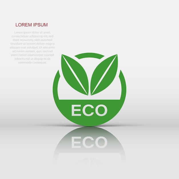 Eco label badge vector icon in flat style Organic product stamp illustration on white isolated background Eco natural food concept