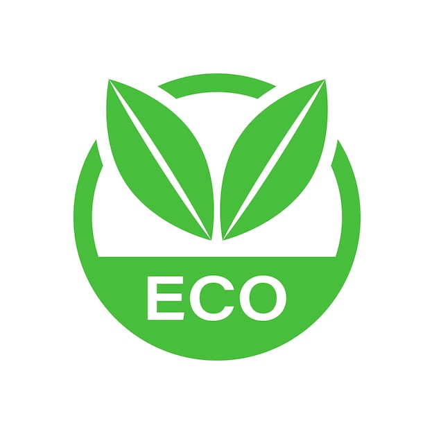 Eco label badge vector icon in flat style organic product stamp illustration on white isolated background eco natural food concept