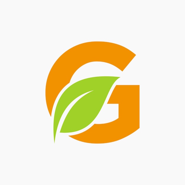 Эко-логотип листья на букве G Концепция с иконой био-листья