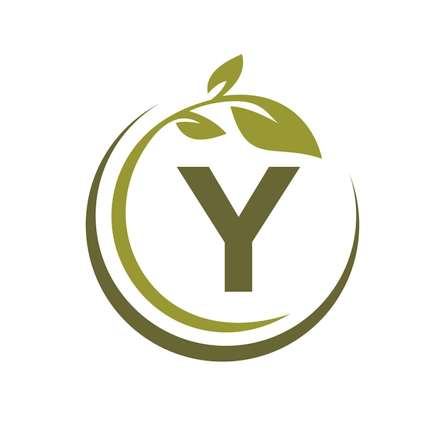 Логотип Eco Leaf на букве Y Векторный шаблон