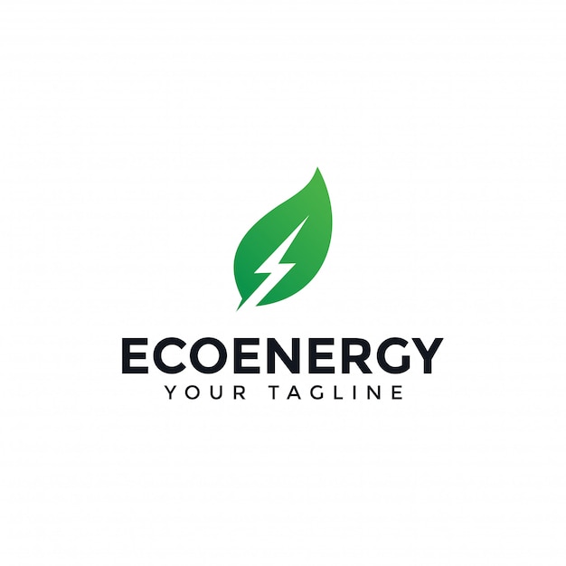 Eco foglia e potenza, energia rinnovabile lightning bolt logo design template