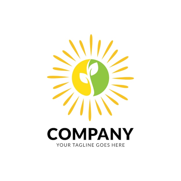 Eco leaf sun logo vector template.