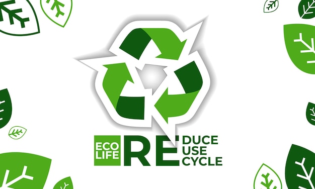 Vector eco life nature reduce reuse recycle simple background vector illustration flat style