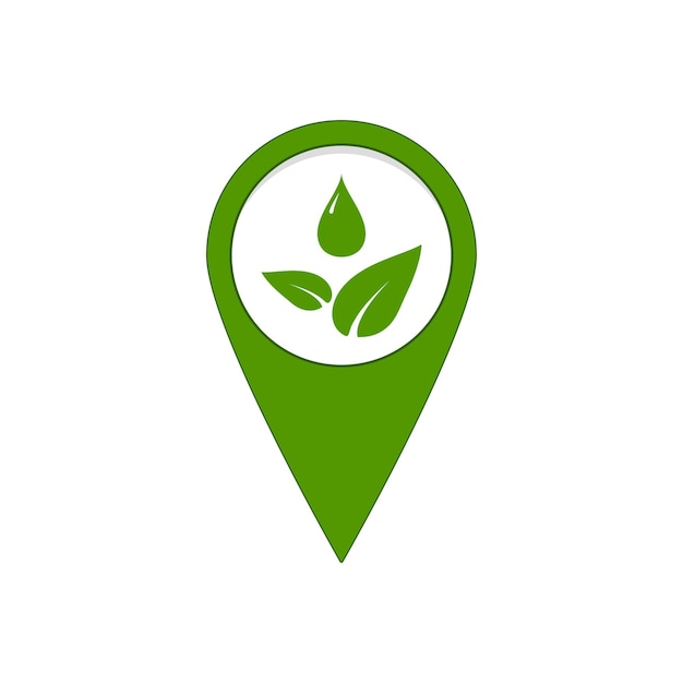 Eco location green map pin with leaf and drop