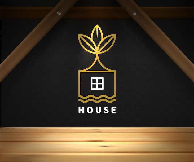 Vector eco logo house consept wooden background with space for text vector illustration eps 10