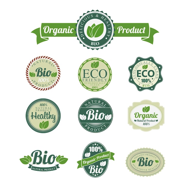 eco organic green label badge vector illustration design template