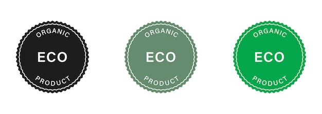 Vector eco organic product stamp set bio fresh vegetarian eco food sticker ecology ingredients